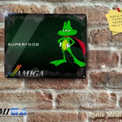 Modern yet Rustic SUPERFROG with AMIGA Logo - Metal Sign