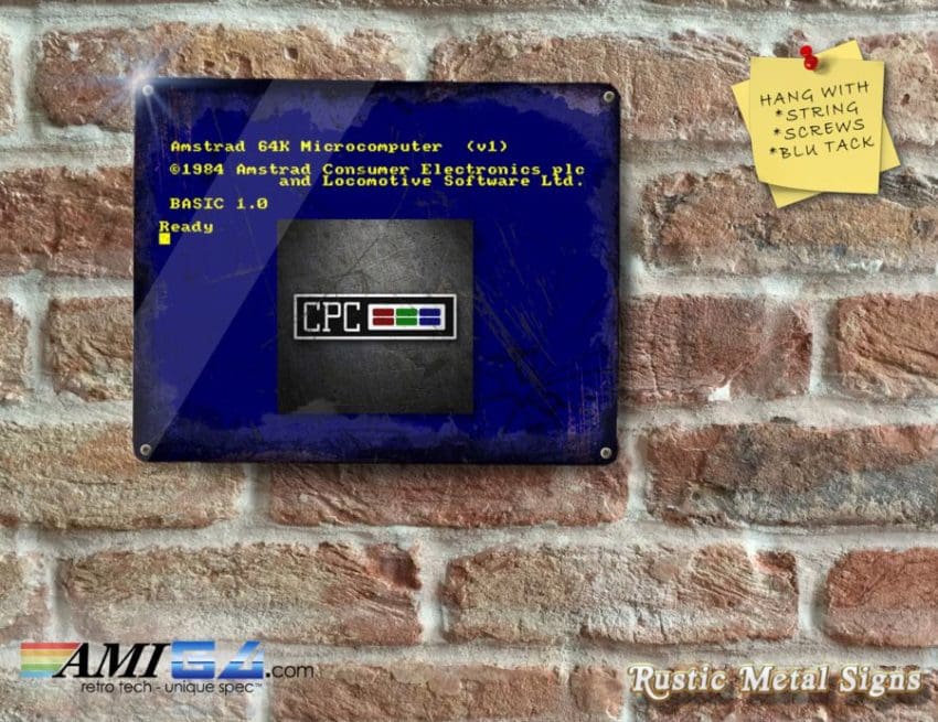 Rustic vintage looking AMSTRAD CPC Screen with Logo - Metal Sign