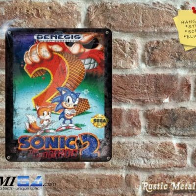 Sonic The Hedgehog 2 Box Artwork from the Original Sega Video Game - Metal Sign