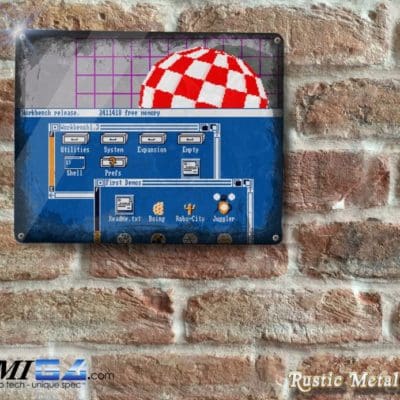 Amiga Boing Ball & Workbench 1.3 Rustic - Metal Sign