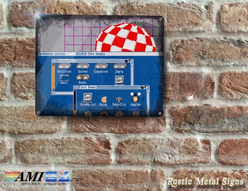 Amiga Boing Ball & Workbench 1.3 Rustic - Metal Sign