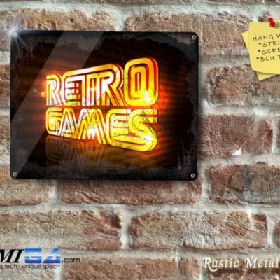 Old School RETRO GAMES Logo on rustic - Metal Sign
