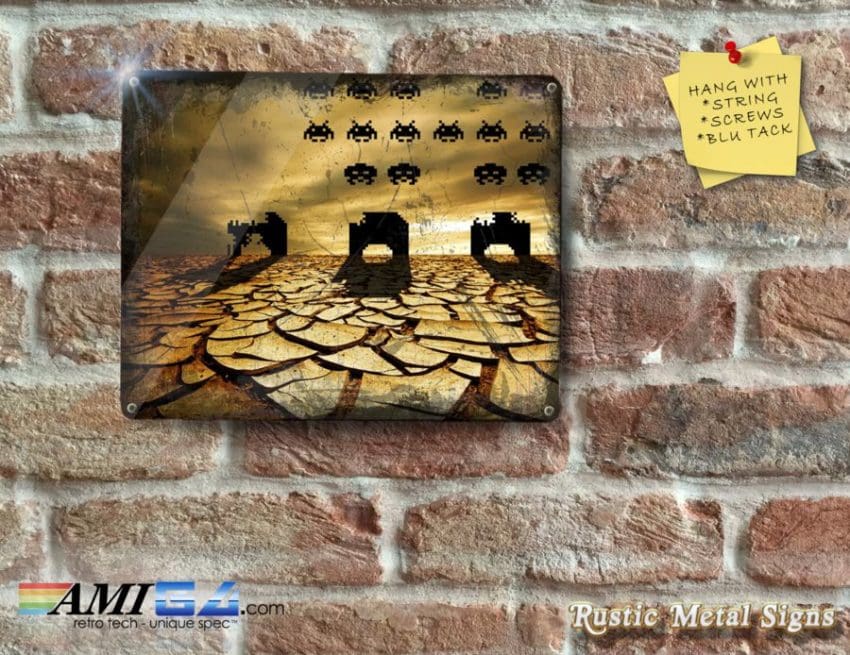 Stylish Space Invaders Desert Sceen - Metal Sign