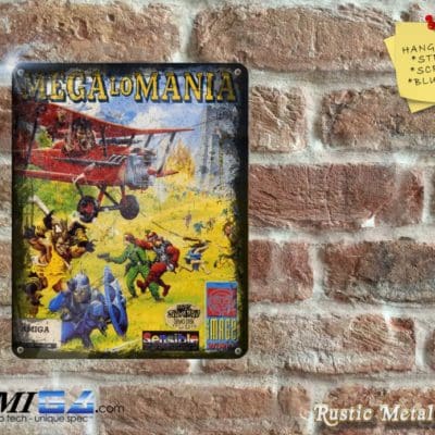 MEGA lo MANIA - Amiga Video Game Artwork on Rustic - Metal Sign