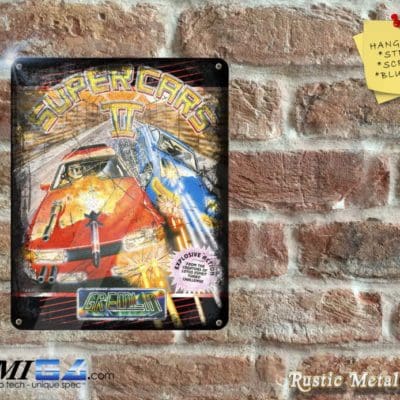 Super Cars II - Amiga Video Game Artwork on Rustic - Metal Sign