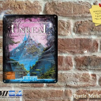Unreal - Rare Amiga Video Game Artwork on Rustic - Metal Sign