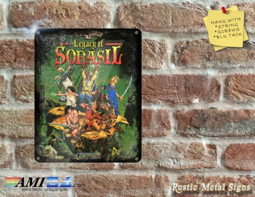 Legacy of Sorasil - Amiga Video Game Artwork on Rustic - Metal Sign