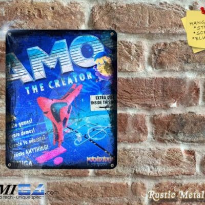 AMOS - Amiga Box Artwork on Rustic - Metal Sign