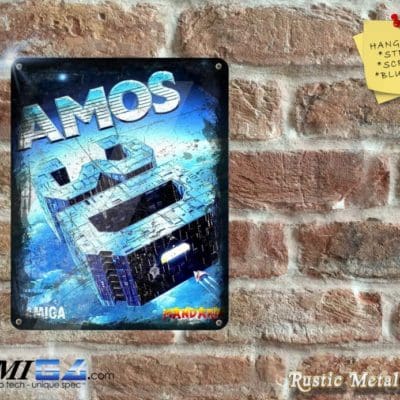 AMOS 3D - Amiga Box Artwork on Rustic - Metal Sign