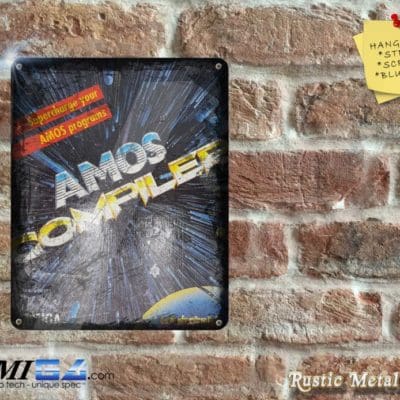 AMOS Compiler - Amiga Box Artwork on Rustic - Metal Sign