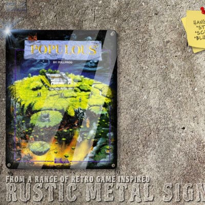 Rustic DOS, Amiga Game Populous Box Artwork Metal Sign [606]