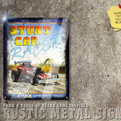 Rustic Commodore 64, Atari ST, Amiga Game Stunt Car Racer Box Artwork Metal Sign [610]