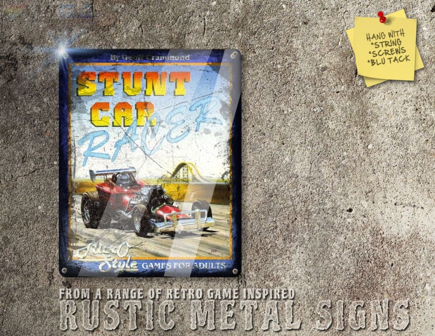 Rustic Commodore 64, Atari ST, Amiga Game Stunt Car Racer Box Artwork Metal Sign [610]