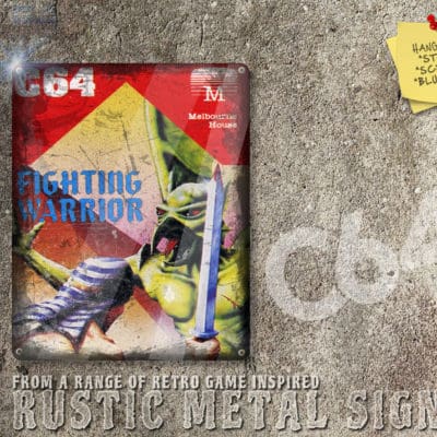 Weathered Look Commodore 64 Game Fighting Warrior Box Artwork Metal Sign [652]