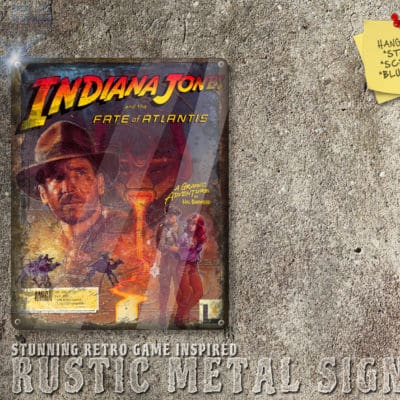 Vintage Looking Amiga, PC DOS Indiana jones Fate of Atlantis Box Artwork Metal Sign [695]