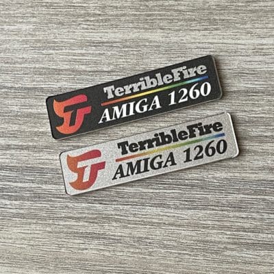 Amiga 1260 'TerribleFire' badges 0.5mm thick