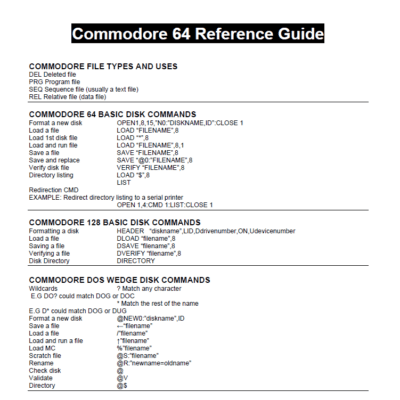 Commodore 64 Reference Guide
