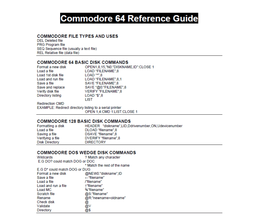 Commodore 64 Reference Guide