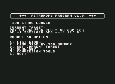 Astronomy Program Sky View by Aureus – The Universe of Commodore 64