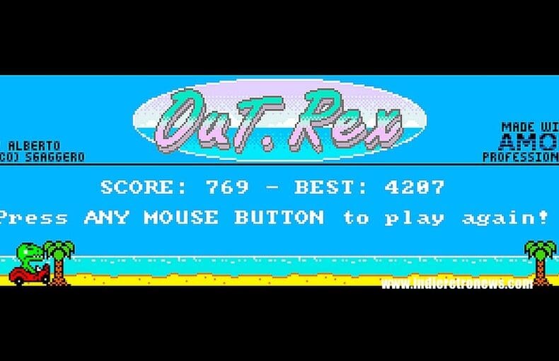Indie Retro News: OuT.Rex - An Outrun Dinosaur Game mash up for the Commodore Amiga by Fourseasons