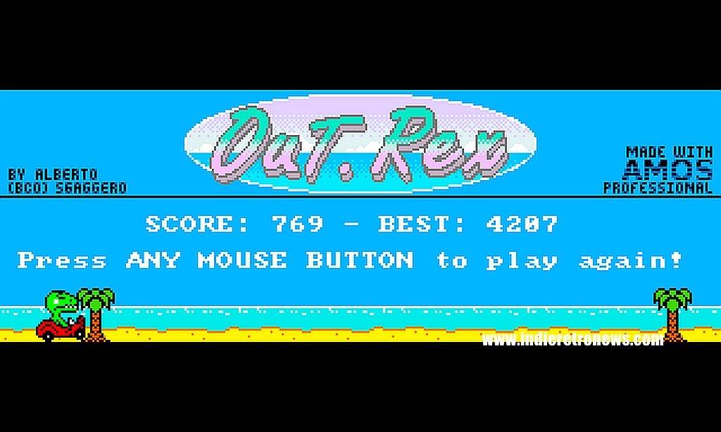 Indie Retro News: OuT.Rex - An Outrun Dinosaur Game mash up for the Commodore Amiga by Fourseasons